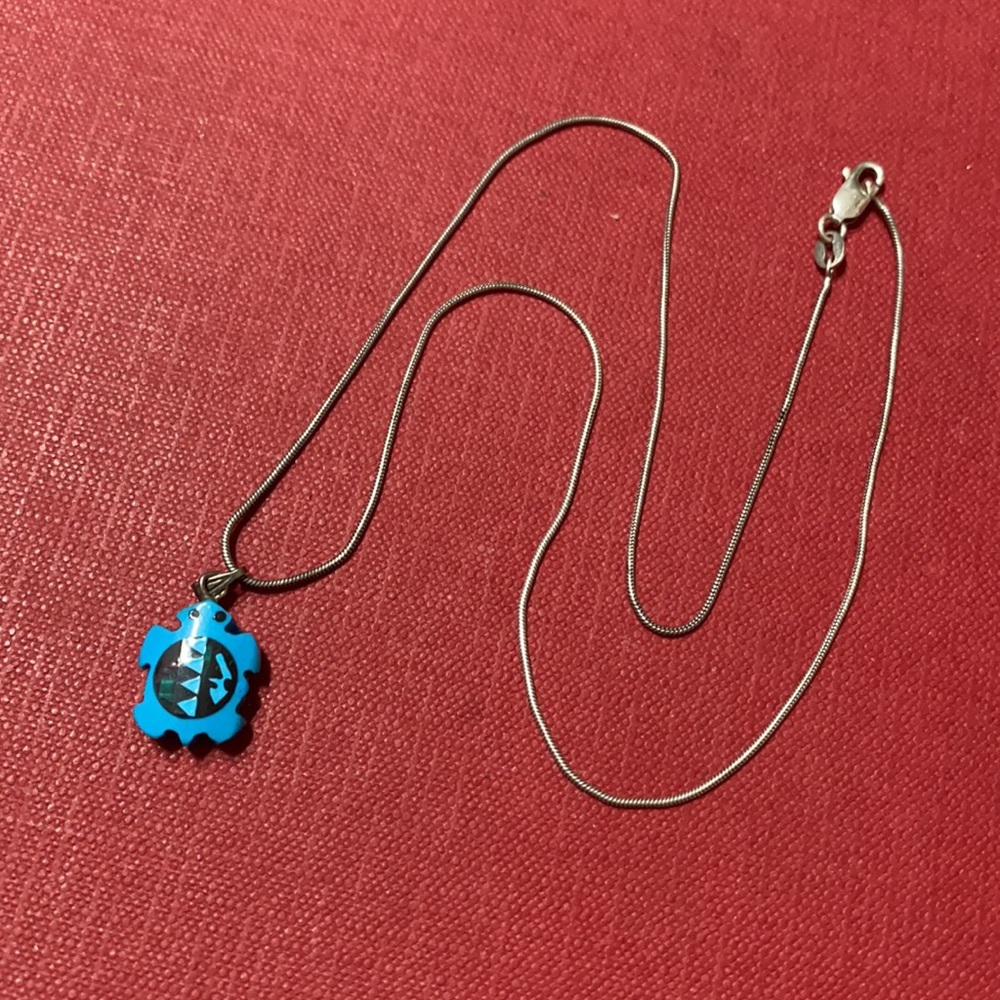 Native Americanturtle Silver Necklace - image 4